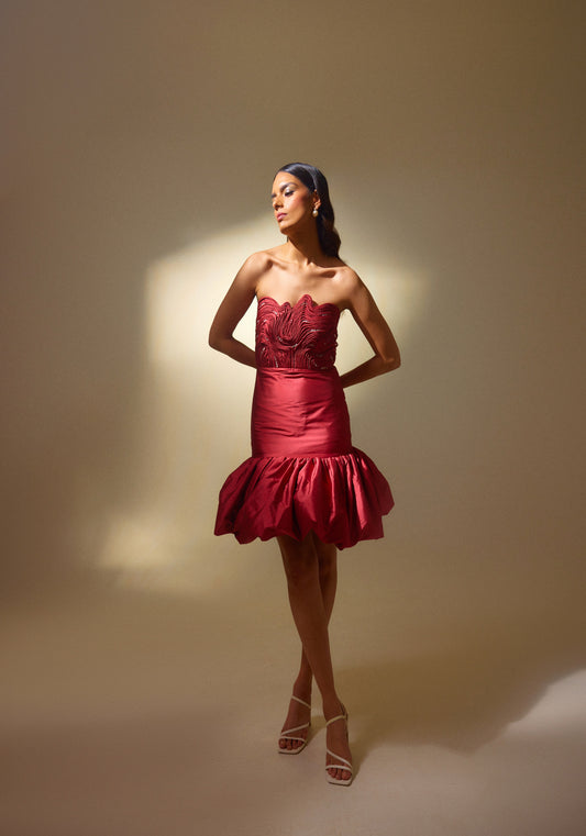 Astro Dust Short Silk Dress with Bubble Hem