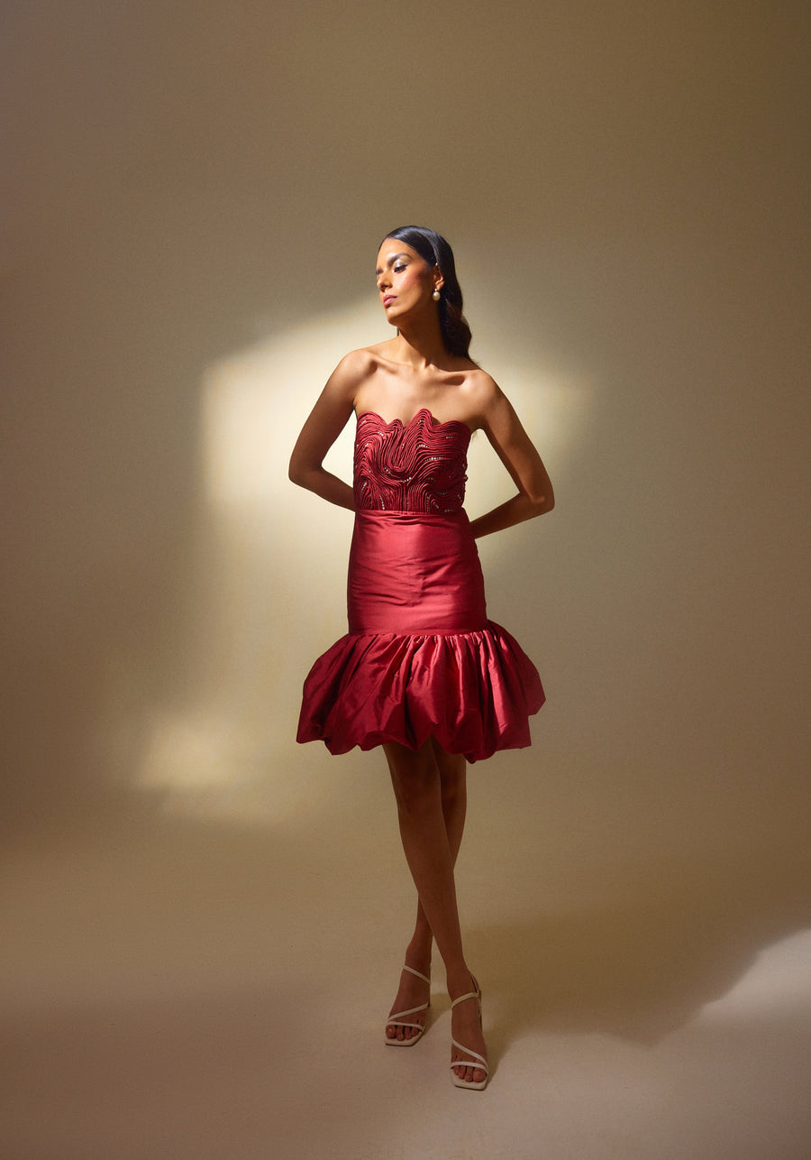 Astro Dust Short Silk Dress with Bubble Hem