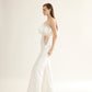 Eggshell White One-Shoulder Jumpsuit with Waist Cut-Out