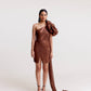 Metallic Brown Draped Short Dress with Organza Shoulder Ruffle