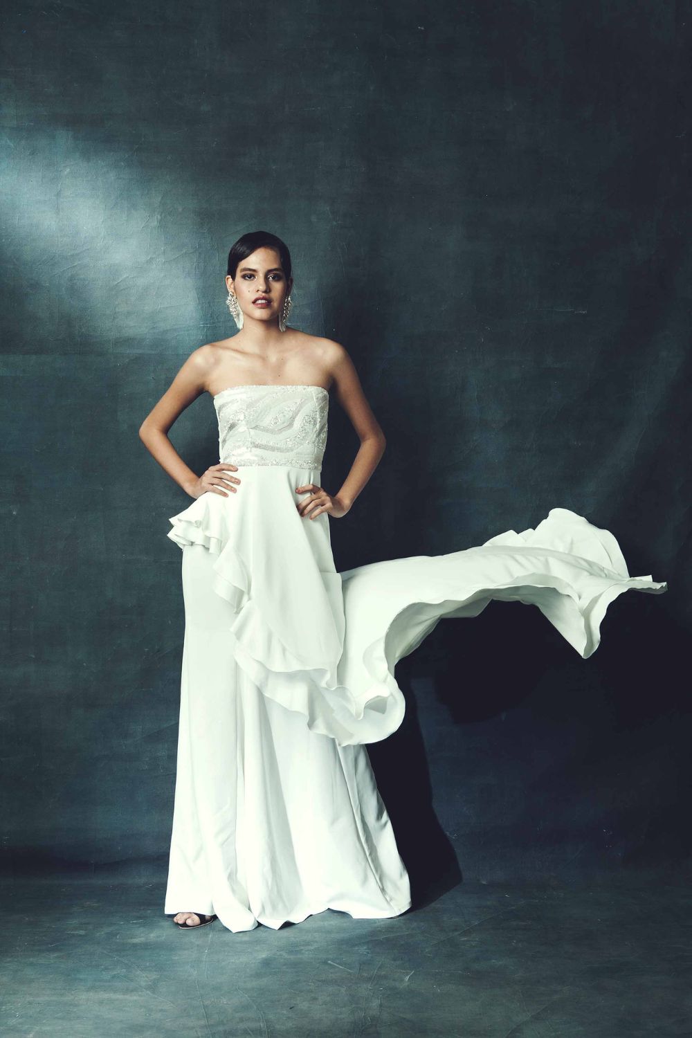 Embroidered Peplum Gown