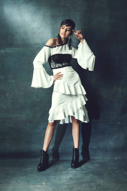Off Shoulder Top With Ruffled Skirt