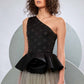 One Shoulder Peplum Gown With Tulle Skirt