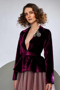 Plush Velvet Peplum Jacket With Two Tone Layered Tulle Skirt
