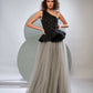 One Shoulder Peplum Gown With Tulle Skirt