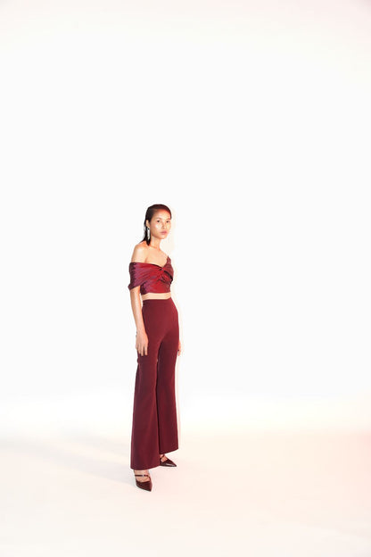 Off Shoulder Crop Top With Flared Pants