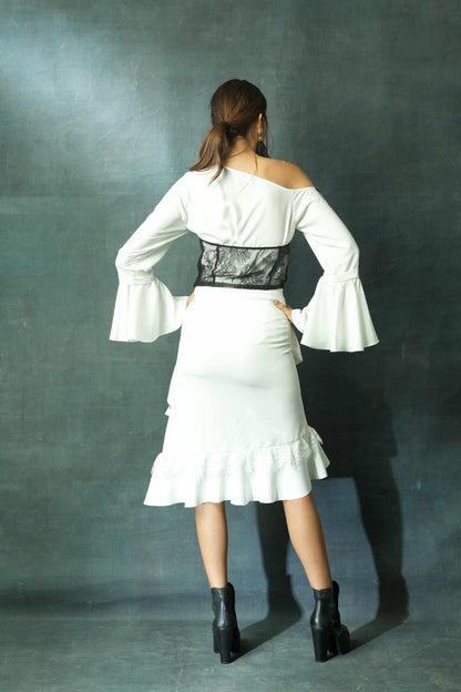 Off Shoulder Top With Ruffled Skirt