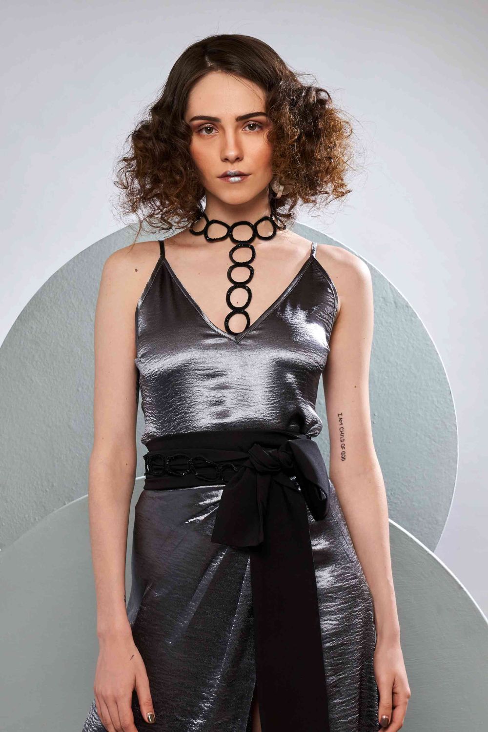 Camisole With Back Cowl And High Slit Skirt