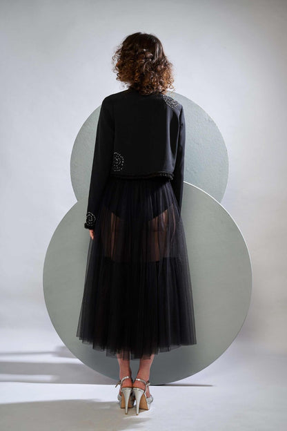 Boned Bodysuit With Tulle Pleated Dress