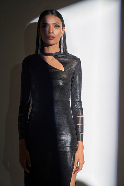 Sheen Lycra Laser Cut Midi Dress