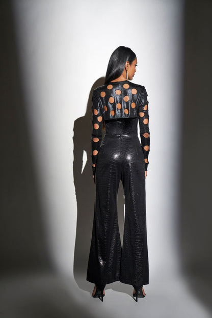 Lycra Faux Leather Bustier Jumpsuit